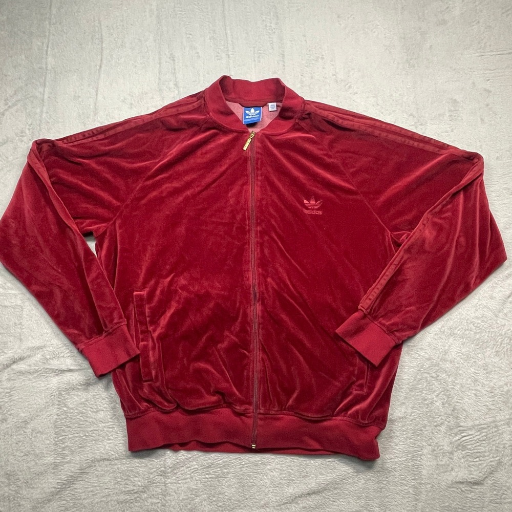 Adidas Origionals Velour Firebird Trefoil Track Jacket Men 2XL Burgundy Full Zip